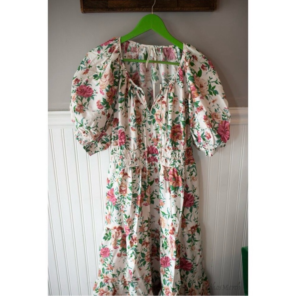 Anthropologie Floral Maxi Dress Pink & White Somerset Dress Large Puff Sleeve - Picture 3 of 5